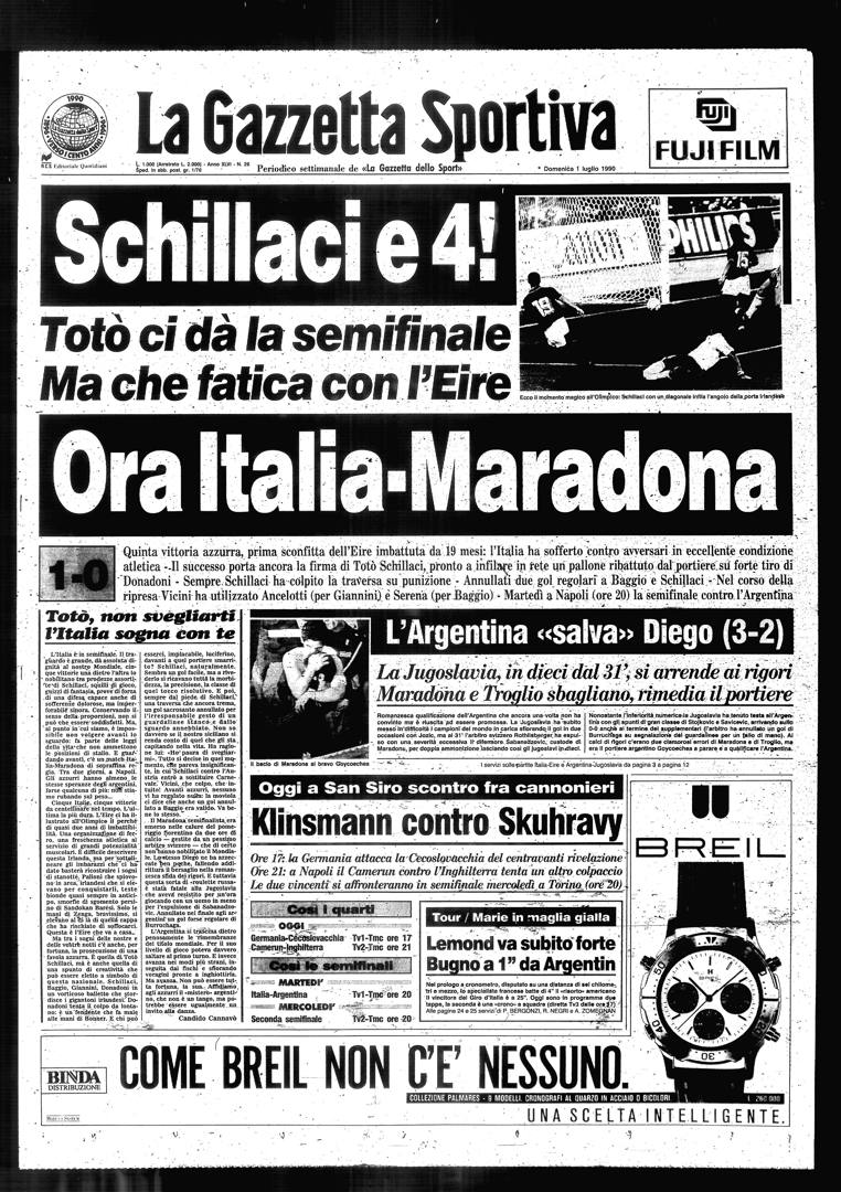 GAZZETTA DELLO SPORT Du 15 Juin 1990 - Italie 90 - Italie-USA 1-0